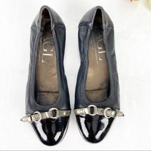 AGL Italy Women Ballet Flats Size 7.5  Patent Leather Black Comfy Career Comfy